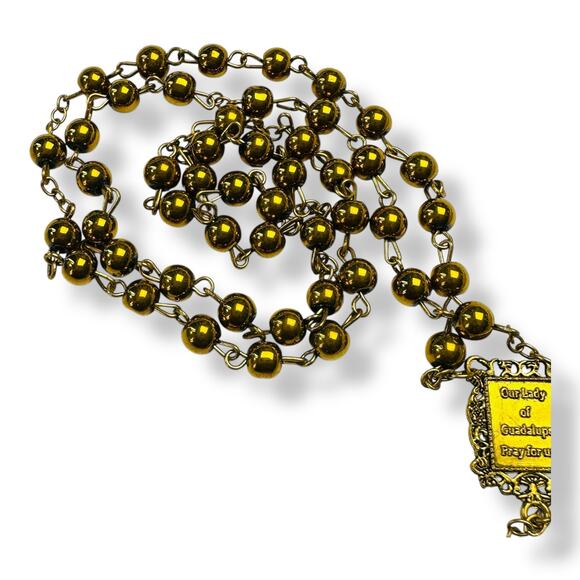 Gold-Tone Rosary Prayer Beads Vintage Religious Collectible Crucifix - Picture 3 of 7